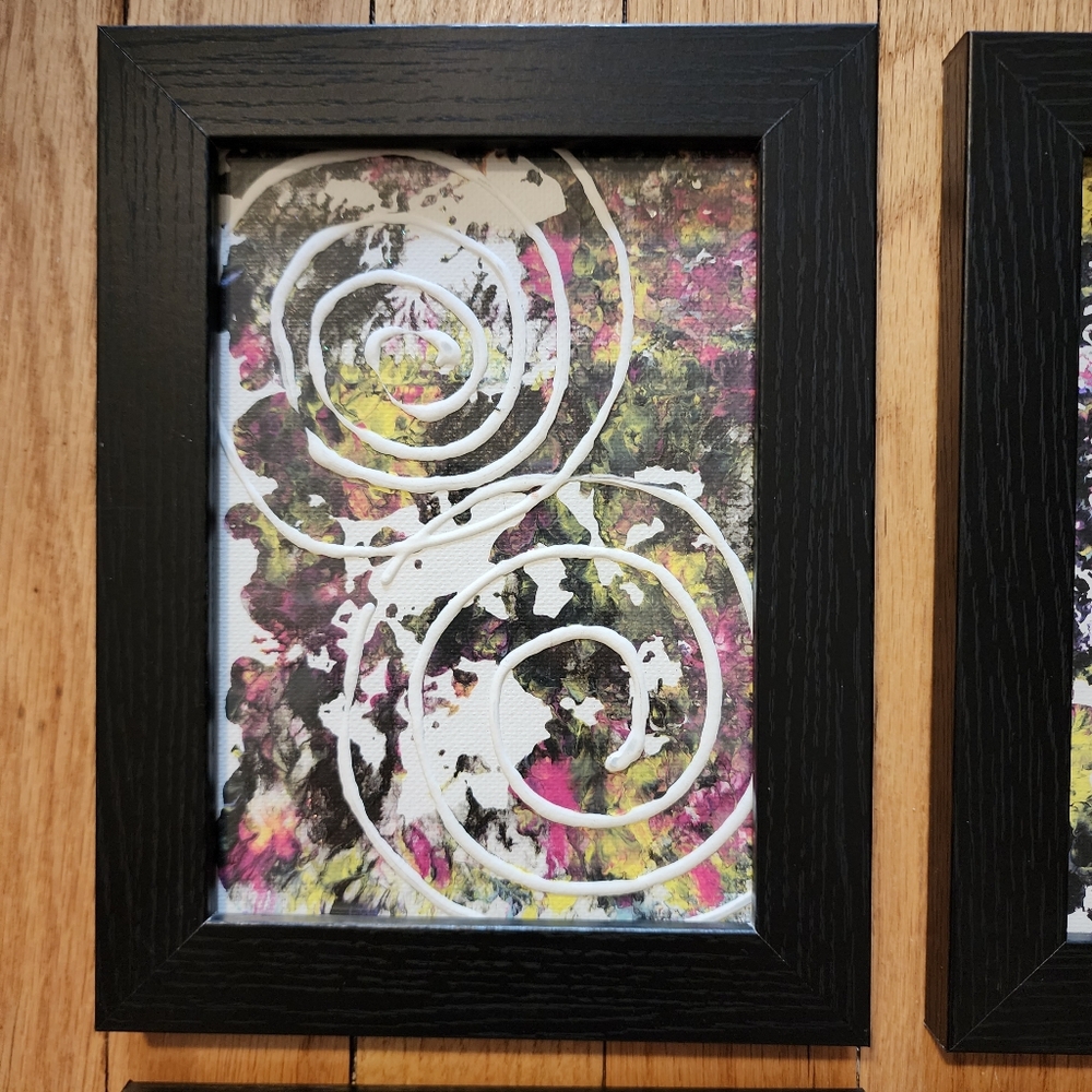 4 HANDCRAFTED Black Frame Paintings Abstract HANDPAINTED Wall Art Decor Tabletop - Picture 7 of 17